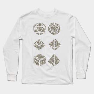 Sage Green and Red Gradient Rose Vintage Pattern Silhouette Polyhedral Dice - Dungeons and Dragons Design Long Sleeve T-Shirt